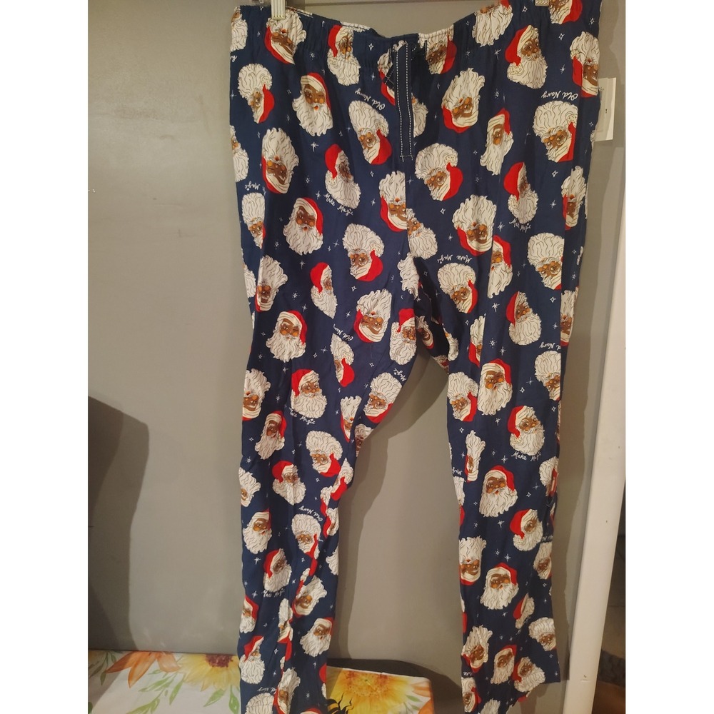 Old Navy Mens XL Black Santa Claus Pajama Pants Navy Blue Holiday Sleepwear NEW